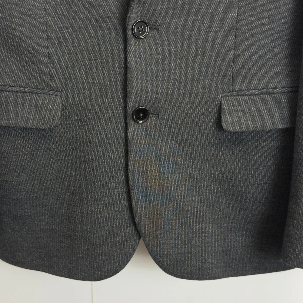 Express Photographer Fitted Blazer Mens 36S Gray Knit Cotton Blend Two Button